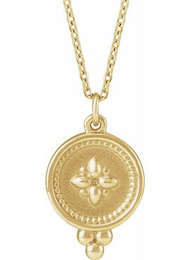 14K White Gold Beaded Disc 16-18