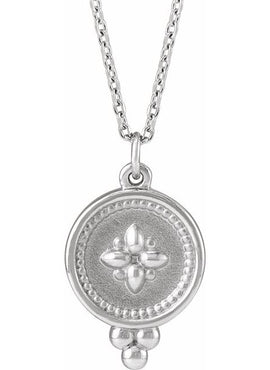 14K White Gold Beaded Disc 16-18