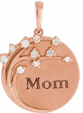 14K Rose Gold 1/8 CTW Natural Diamond Engravable Family Tree Pendant