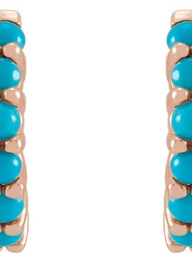 14K White Gold Natural Turquoise Cabochon Hinged 12.2 mm Hoop Earrings