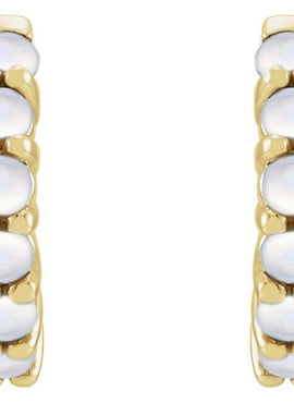 14K White Gold Natural Turquoise Cabochon Hinged 12.2 mm Hoop Earrings