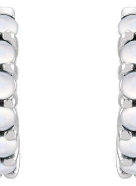 14K White Gold Natural Turquoise Cabochon Hinged 12.2 mm Hoop Earrings
