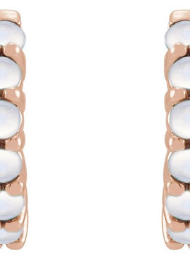 14K White Gold Natural Turquoise Cabochon Hinged 12.2 mm Hoop Earrings
