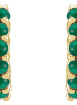 14K White Gold Natural Turquoise Cabochon Hinged 12.2 mm Hoop Earrings