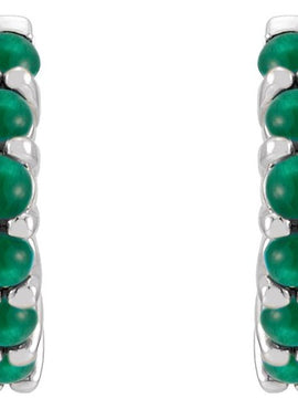 14K White Gold Natural Turquoise Cabochon Hinged 12.2 mm Hoop Earrings