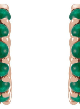 14K White Gold Natural Turquoise Cabochon Hinged 12.2 mm Hoop Earrings
