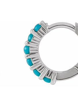 14K White Gold Natural Turquoise Cabochon Hinged 12.2 mm Hoop Earrings
