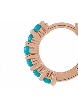 14K White Gold Natural Turquoise Cabochon Hinged 12.2 mm Hoop Earrings