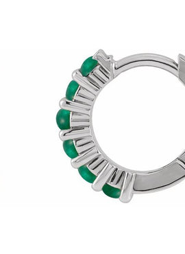 14K White Gold Natural Turquoise Cabochon Hinged 12.2 mm Hoop Earrings