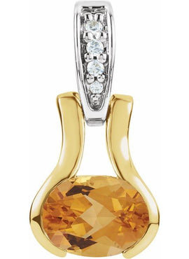 14K Yellow/White Gold Natural Citrine & .03 CTW Natural Diamond Pendant