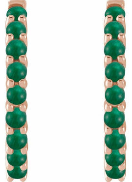 14K White Gold Natural Turquoise Cabochon Hinged 12.2 mm Hoop Earrings