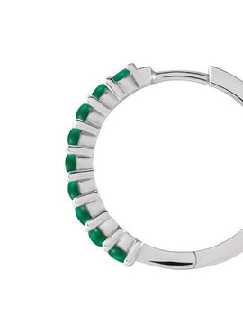14K White Gold Natural Turquoise Cabochon Hinged 12.2 mm Hoop Earrings