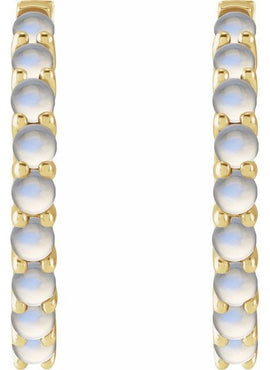 14K White Gold Natural Turquoise Cabochon Hinged 12.2 mm Hoop Earrings