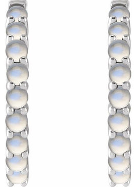 14K White Gold Natural Turquoise Cabochon Hinged 12.2 mm Hoop Earrings