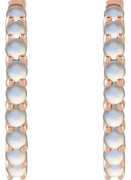 14K White Gold Natural Turquoise Cabochon Hinged 12.2 mm Hoop Earrings