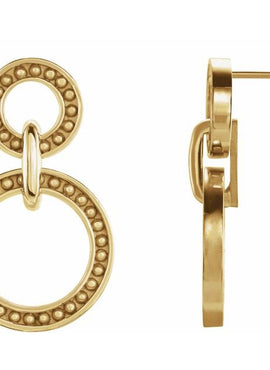14K Yellow Gold Beaded Double Circle Earrings