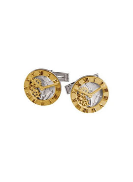 14K Yellow Gold & Sterling Silver Clock Design Cuff Links