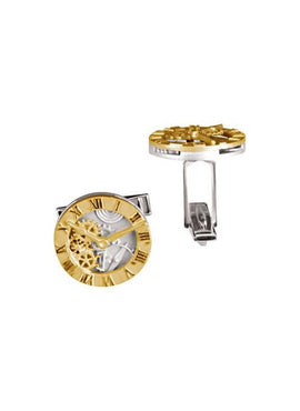 14K Yellow Gold & Sterling Silver Clock Design Cuff Links