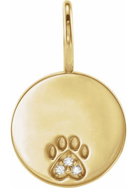 14K Rose Gold .01 CTW Natural Diamond Engraved Dog Mom Paw Print Charm/Pendant