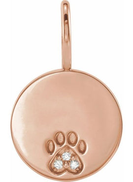 14K Rose Gold .01 CTW Natural Diamond Engraved Dog Mom Paw Print Charm/Pendant