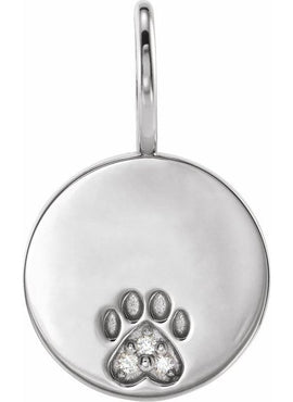 14K Rose Gold .01 CTW Natural Diamond Engraved Dog Mom Paw Print Charm/Pendant