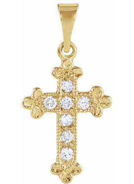 14K Yellow Gold 1/10 CTW Natural Diamond Cross Pendant