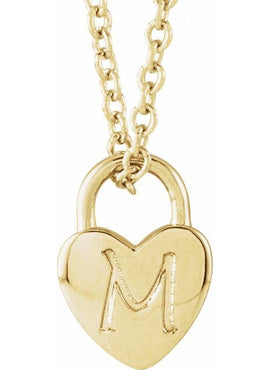 14K Yellow Gold Engravable Heart Lock Pendant