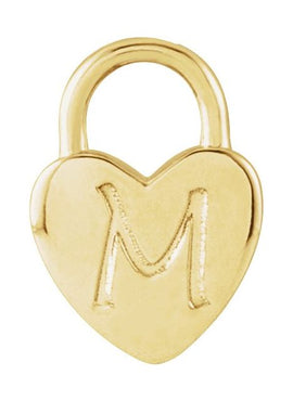 14K Yellow Gold Engravable Heart Lock Pendant