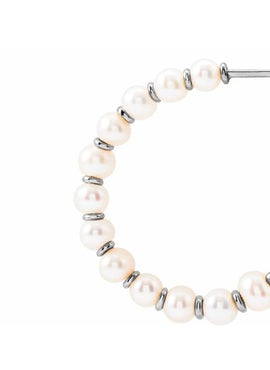 14K Yellow Gold Cultured White Freshwater Pearl 30.3 mm Hoop Earrings