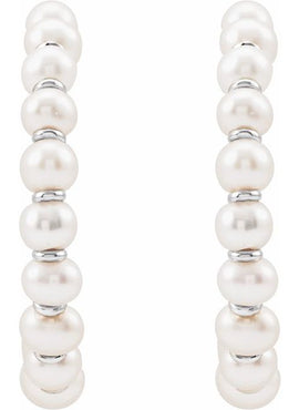 14K Yellow Gold Cultured White Freshwater Pearl 30.3 mm Hoop Earrings