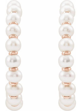 14K Yellow Gold Cultured White Freshwater Pearl 30.3 mm Hoop Earrings