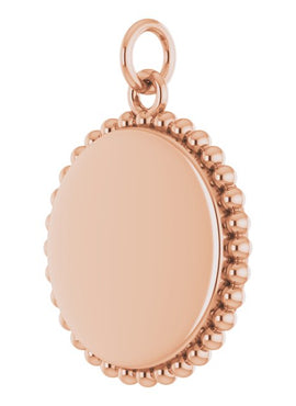 14K White Gold Engravable Beaded Disc Charm/Pendant