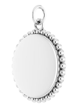 14K White Gold Engravable Beaded Disc Charm/Pendant