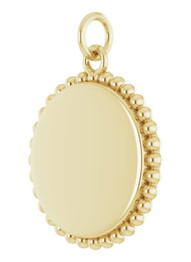 14K White Gold Engravable Beaded Disc Charm/Pendant
