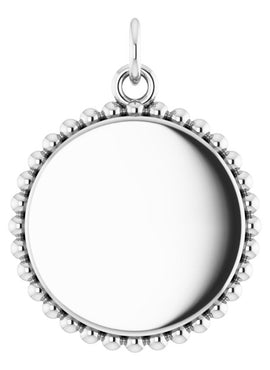 14K White Gold Engravable Beaded Disc Charm/Pendant