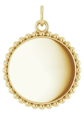 14K White Gold Engravable Beaded Disc Charm/Pendant