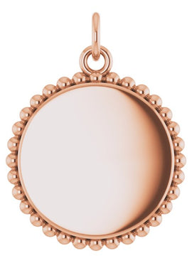 14K White Gold Engravable Beaded Disc Charm/Pendant