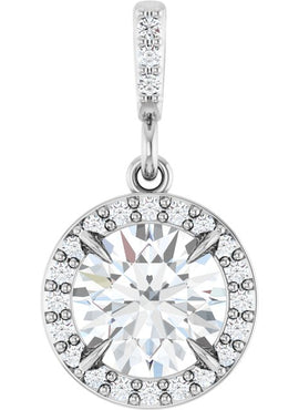 14K White Gold 9/10 CTW Natural Diamond Halo-Style Pendant