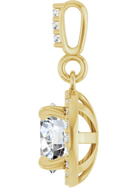 14K White Gold 9/10 CTW Natural Diamond Halo-Style Pendant