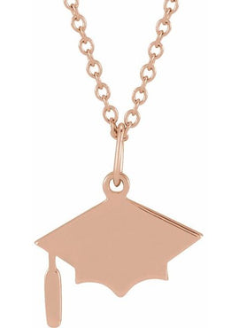 14K Rose Gold Engravable Graduation Cap 16-18