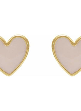 14K Yellow Gold Black Enamel Heart Earrings