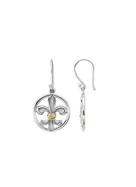 Sterling Silver & 14K Yellow Gold Fleur-de-lis Earrings