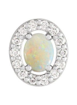 14K Rose Gold Natural White Opal  & .05 CTW Natural Diamond Halo-Style Pendant