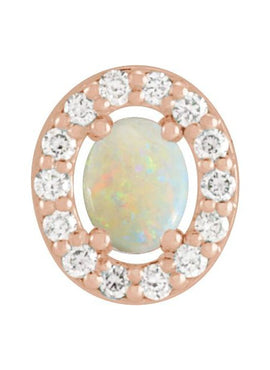 14K Rose Gold Natural White Opal  & .05 CTW Natural Diamond Halo-Style Pendant
