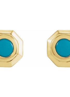 Sterling Silver Natural Turquoise Geometric Cabochon Earrings
