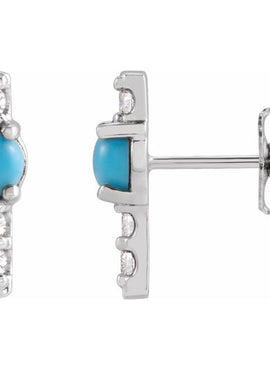14K Yellow Gold Natural Turquoise & 1/5 CTW Natural Diamond Bar Earrings