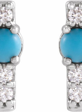14K Yellow Gold Natural Turquoise & 1/5 CTW Natural Diamond Bar Earrings