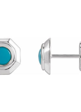 Sterling Silver Natural Turquoise Geometric Cabochon Earrings