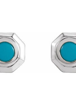 Sterling Silver Natural Turquoise Geometric Cabochon Earrings