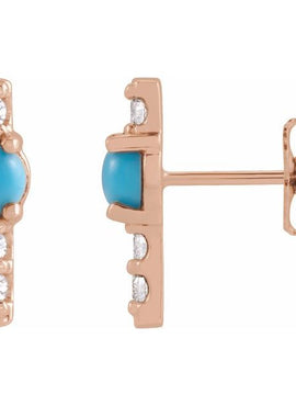 14K Yellow Gold Natural Turquoise & 1/5 CTW Natural Diamond Bar Earrings
